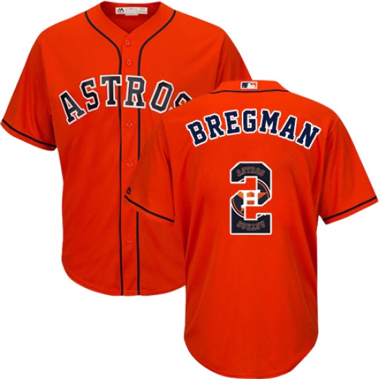 Men's Majestic Houston Astros 2 Alex Bregman Authentic Orange Team Logo Fashion Cool Base MLB Jersey
