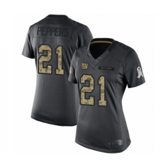 Women's New York Giants 21 Jabrill Peppers Limited Black 2016 Salute to Service Football Jersey