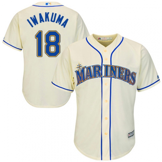 Youth Majestic Seattle Mariners 18 Hisashi Iwakuma Authentic Cream Alternate Cool Base MLB Jersey