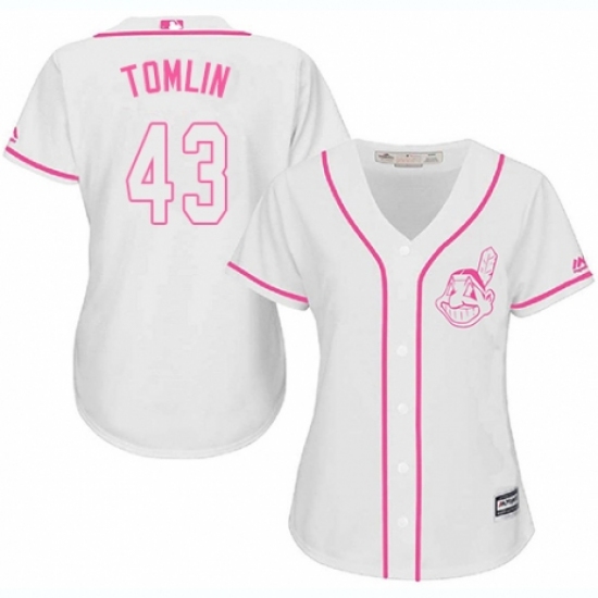 Women's Majestic Cleveland Indians 43 Josh Tomlin Replica White Fashion Cool Base MLB Jersey