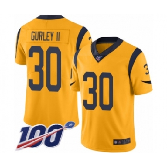 Men's Los Angeles Rams 30 Todd Gurley Limited Gold Rush Vapor Untouchable 100th Season Football Jersey