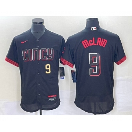 Men's Nike Cincinnati Reds 9 Matt McLain Number Black 2023 City Connect Flex Base Stitched Jersey1