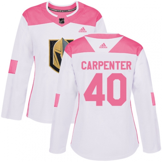 Women's Adidas Vegas Golden Knights 40 Ryan Carpenter Authentic White Pink Fashion NHL Jersey