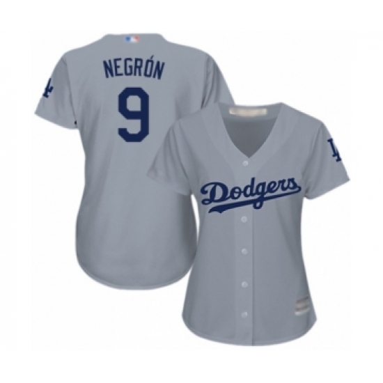 Women's Los Angeles Dodgers 9 Kristopher Negron Authentic Grey Road Cool Base Baseball Player Jersey