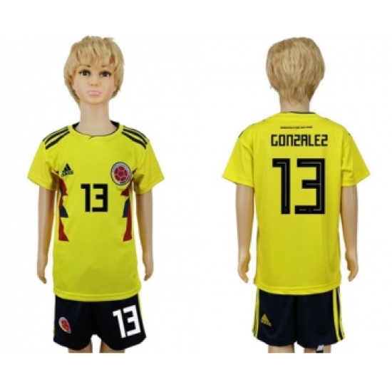 Colombia 13 Gonzalez Home Kid Soccer Country Jersey