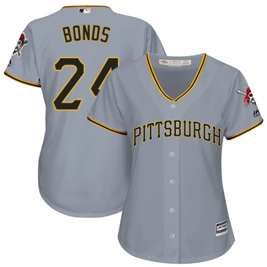 Women's Majestic Pittsburgh Pirates 24 Barry Bonds Replica Grey Road Cool Base MLB Jersey