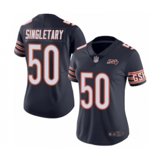 Women's Chicago Bears 50 Mike Singletary Navy Blue Team Color 100th Season Limited Football Jersey