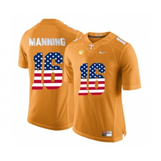 Tennessee Volunteers 16 Peyton Manning Orange USA Flag College Football Jersey
