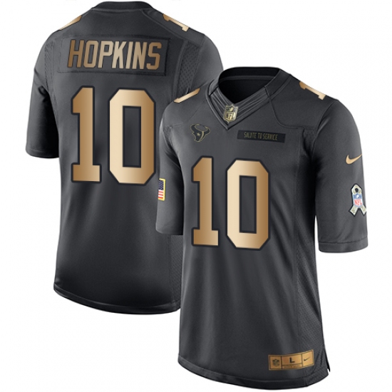 Men's Nike Houston Texans 10 DeAndre Hopkins Limited Black/Gold Salute to Service NFL Jersey