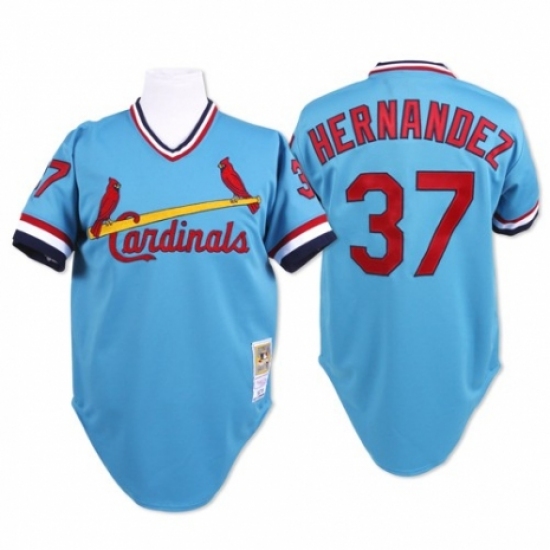 Men's Mitchell and Ness St. Louis Cardinals 37 Keith Hernandez Replica Blue Throwback MLB Jersey