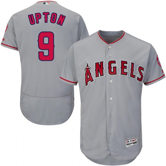 Men's Majestic Los Angeles Angels of Anaheim 9 Justin Upton Grey Road Flex Base Authentic Collection MLB Jersey