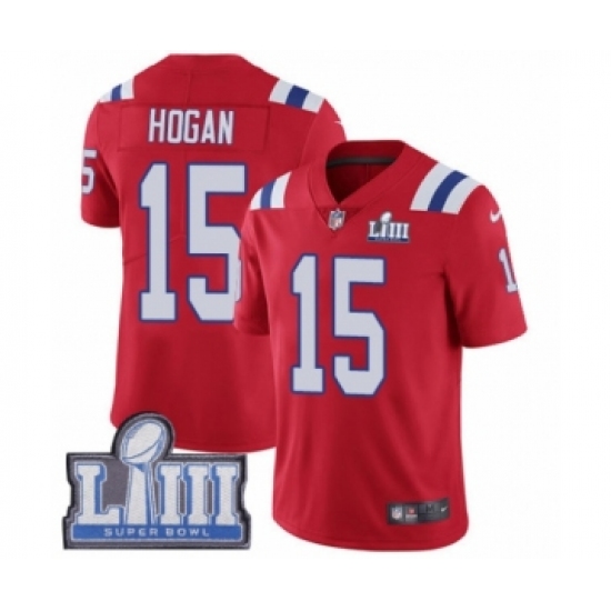 Men's Nike New England Patriots 15 Chris Hogan Red Alternate Vapor Untouchable Limited Player Super Bowl LIII Bound NFL Jersey