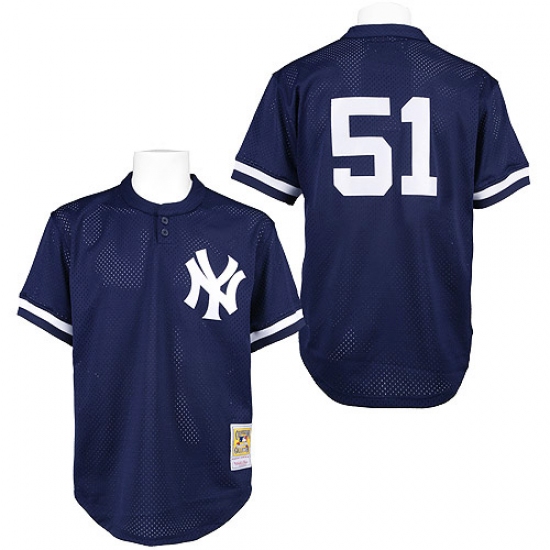 Men's Mitchell and Ness 1995 New York Yankees 51 Bernie Williams Authentic Blue Throwback MLB Jersey