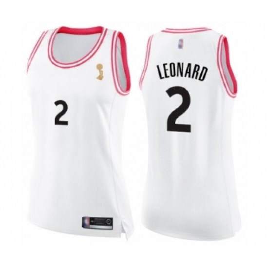Women's Toronto Raptors 2 Kawhi Leonard Swingman White Pink Fashion 2019 Basketball Finals Champions Jersey