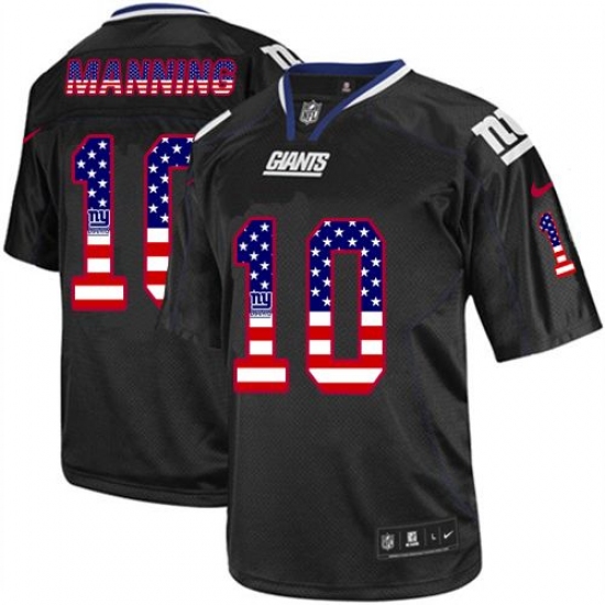 Men's Nike New York Giants 10 Eli Manning Elite Black USA Flag Fashion NFL Jersey