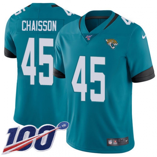 Men's Jacksonville Jaguars 45 K'Lavon Chaisson Teal Green Alternate Stitched NFL 100th Season Vapor Untouchable Limited Jersey
