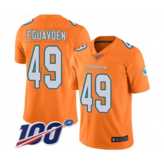 Men's Miami Dolphins 49 Sam Eguavoen Limited Orange Rush Vapor Untouchable 100th Season Football Jersey