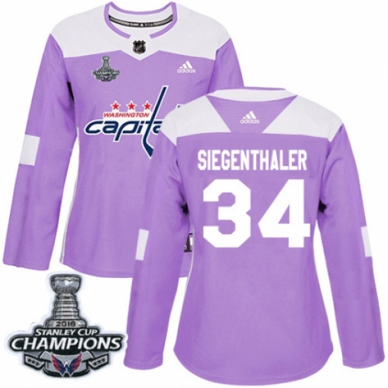 Women's Adidas Washington Capitals 34 Jonas Siegenthaler Authentic Purple Fights Cancer Practice 2018 Stanley Cup Final Champions NHL Jersey