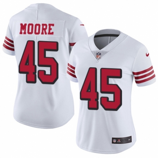 Women's Nike San Francisco 49ers 45 Tarvarius Moore Limited White Rush Vapor Untouchable NFL Jersey