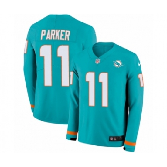 Youth Nike Miami Dolphins 11 DeVante Parker Limited Aqua Therma Long Sleeve NFL Jersey