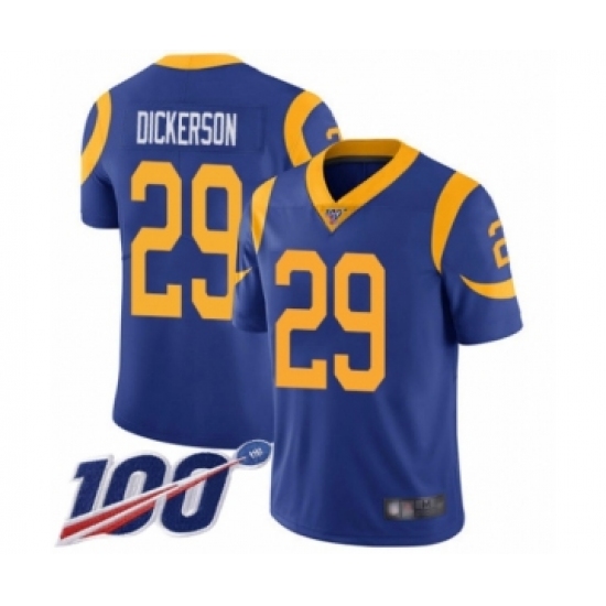 Men's Los Angeles Rams 29 Eric Dickerson Royal Blue Alternate Vapor Untouchable Limited Player 100th Season Football Jersey