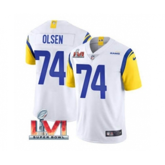 Men's Los Angeles Rams 74 Merlin Olsen White 2022 Super Bowl LVI Vapor Limited Stitched Jersey