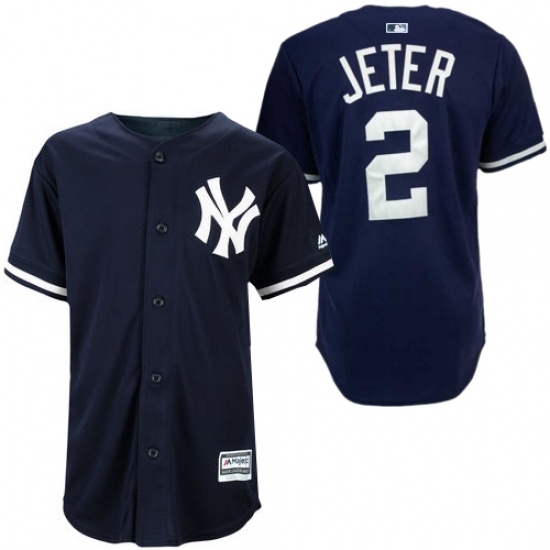 Men's Majestic New York Yankees 2 Derek Jeter Authentic Navy Blue MLB Jersey