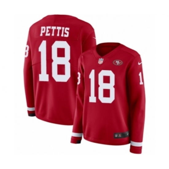Women's Nike San Francisco 49ers 18 Dante Pettis Limited Red Therma Long Sleeve NFL Jersey