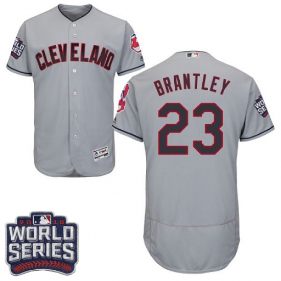 Men's Majestic Cleveland Indians 23 Michael Brantley Grey 2016 World Series Bound Flexbase Authentic Collection MLB Jersey