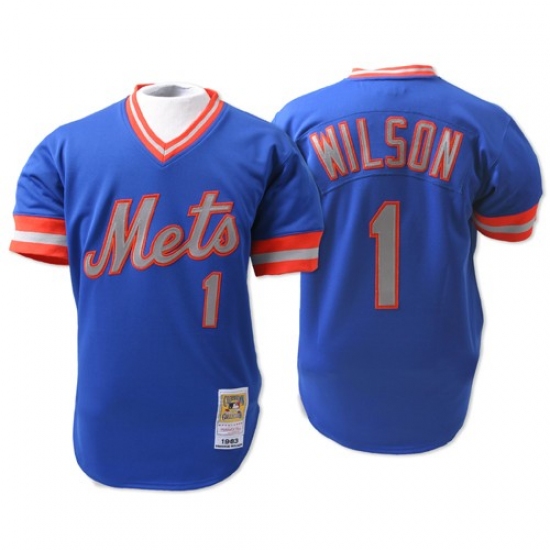 Men's Mitchell and Ness New York Mets 1 Mookie Wilson Authentic Blue Throwback MLB Jersey