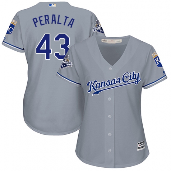 Women's Majestic Kansas City Royals 43 Wily Peralta Replica Grey Road Cool Base MLB Jersey