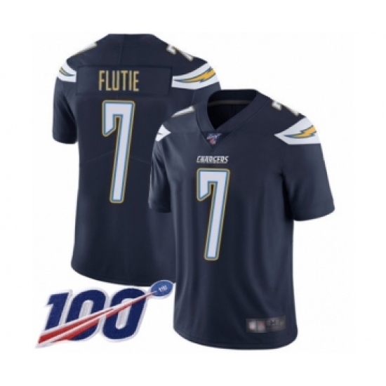 Men's Los Angeles Chargers 7 Doug Flutie Navy Blue Team Color Vapor Untouchable Limited Player 100th Season Football Jersey