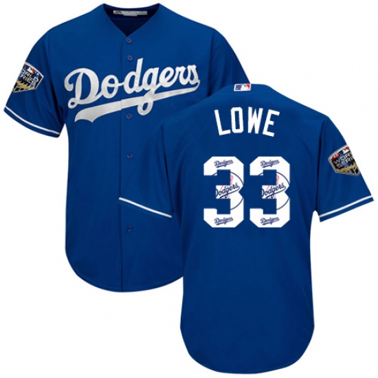 Men's Majestic Los Angeles Dodgers 33 Mark Lowe Authentic Royal Blue Team Logo Fashion Cool Base 2018 World Series MLB Jersey