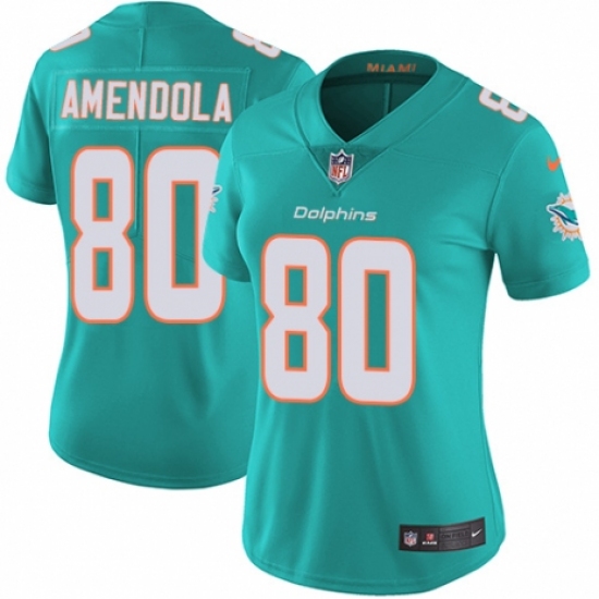 Women's Nike Miami Dolphins 80 Danny Amendola Aqua Green Team Color Vapor Untouchable Elite Player NFL Jersey
