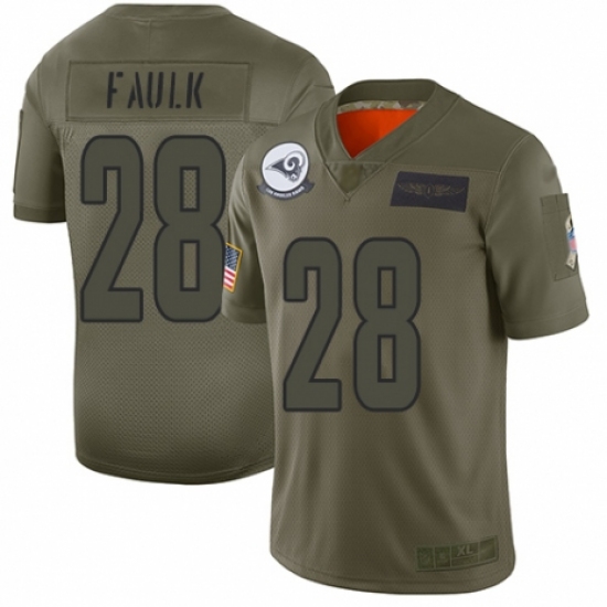 Men's Los Angeles Rams 28 Marshall Faulk Limited Camo 2019 Salute to Service Football Jersey