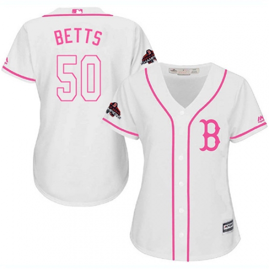 Women's Majestic Boston Red Sox 50 Mookie Betts Authentic White Fashion 2018 World Series Champions MLB Jersey