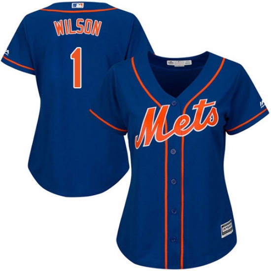 Women's Majestic New York Mets 1 Mookie Wilson Authentic Royal Blue Alternate Home Cool Base MLB Jersey