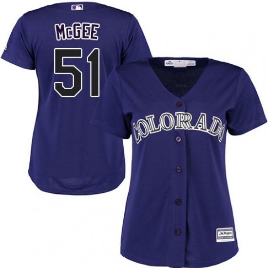Women's Majestic Colorado Rockies 51 Jake McGee Authentic Purple Alternate 1 Cool Base MLB Jersey