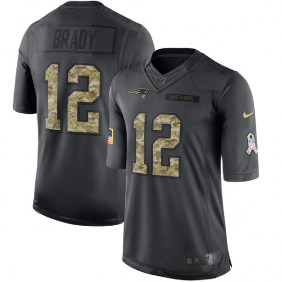 Men's Nike New England Patriots 12 Tom Brady Limited Black 2016 Salute to Service NFL Jersey