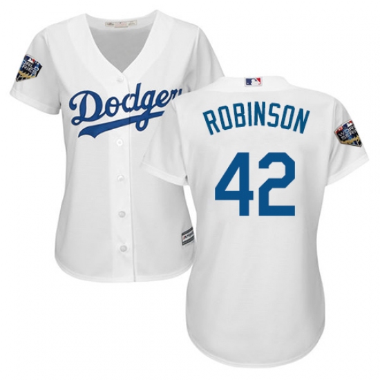 Women's Majestic Los Angeles Dodgers 42 Jackie Robinson Authentic White 2018 World Series MLB Jersey