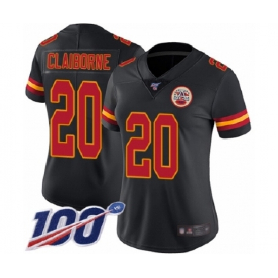 Women's Kansas City Chiefs 20 Morris Claiborne Limited Black Rush Vapor Untouchable 100th Season Football Jersey