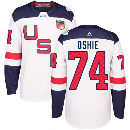 Youth Adidas Team USA 74 T. J. Oshie Authentic White Home 2016 World Cup Ice Hockey Jersey