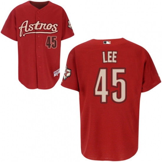 Men's Majestic Houston Astros 45 Carlos Lee Authentic Red MLB Jersey