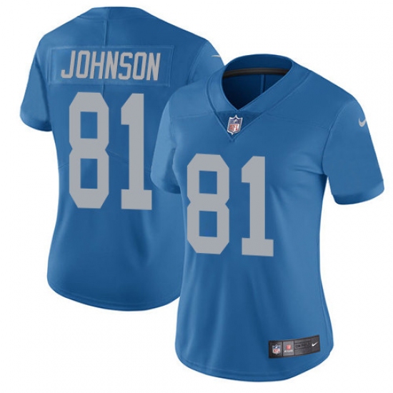 Women's Nike Detroit Lions 81 Calvin Johnson Elite Blue Alternate NFL Jersey
