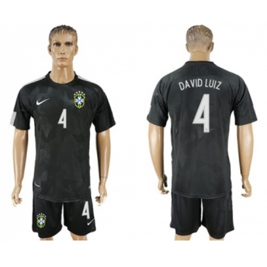 Brazil 4 David Luiz Black Soccer Country Jersey