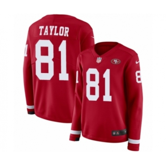 Women's Nike San Francisco 49ers 81 Trent Taylor Limited Red Therma Long Sleeve NFL Jersey
