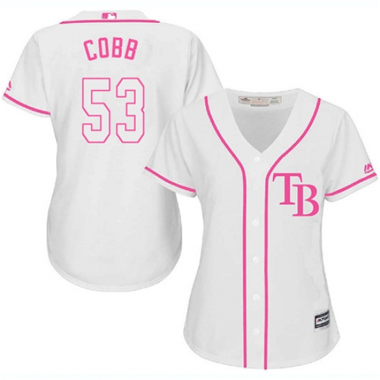 Women's Majestic Tampa Bay Rays 53 Alex Cobb Authentic White Fashion Cool Base MLB Jersey