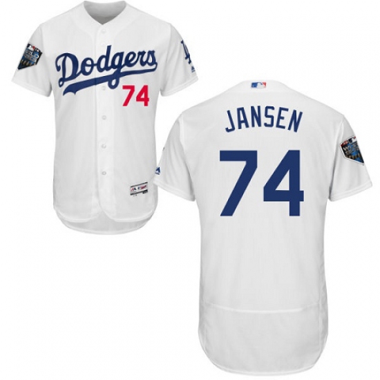Men's Majestic Los Angeles Dodgers 74 Kenley Jansen White Home Flex Base Authentic Collection 2018 World Series MLB Jersey