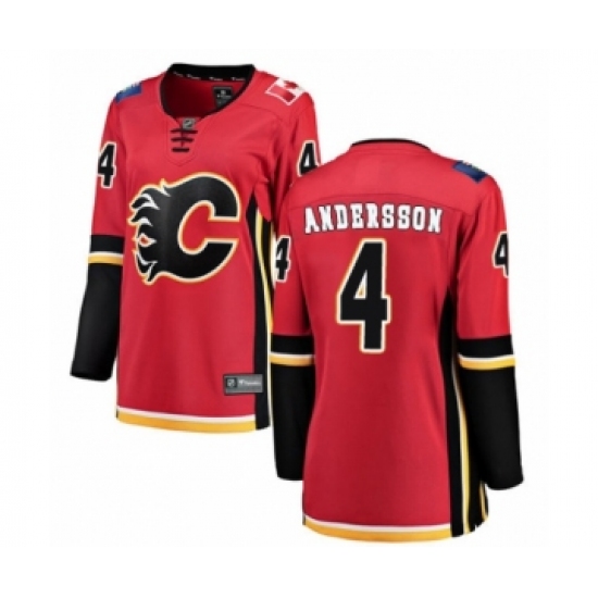 Women's Calgary Flames 4 Rasmus Andersson Authentic Red Home Fanatics Branded Breakaway NHL Jersey