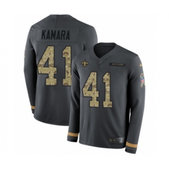 Men's Nike New Orleans Saints 41 Alvin Kamara Limited Black Salute to Service Therma Long Sleeve NFL Jersey